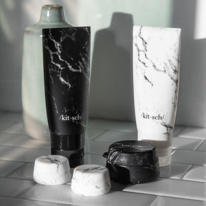 3pc Silicone Travel Jar Set - Black / White marble