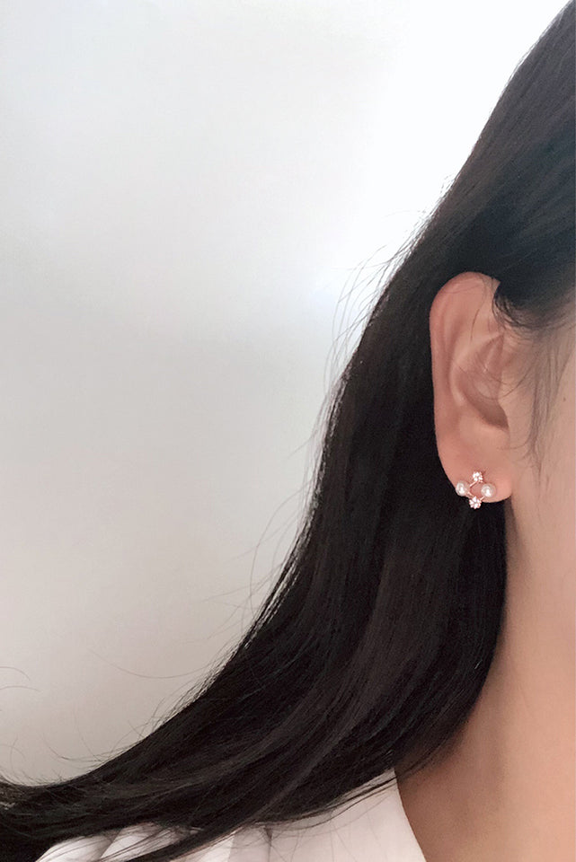 Bella Pearl Cubic Silver Post Earrings