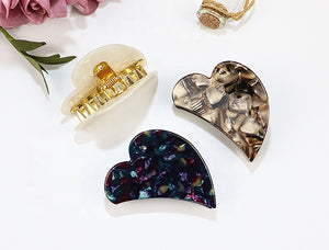 Heart Hair Claw Clip -Brown