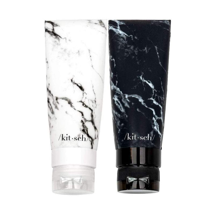 Refillable Silicone Bottle 2pc Set - Black & White Marble